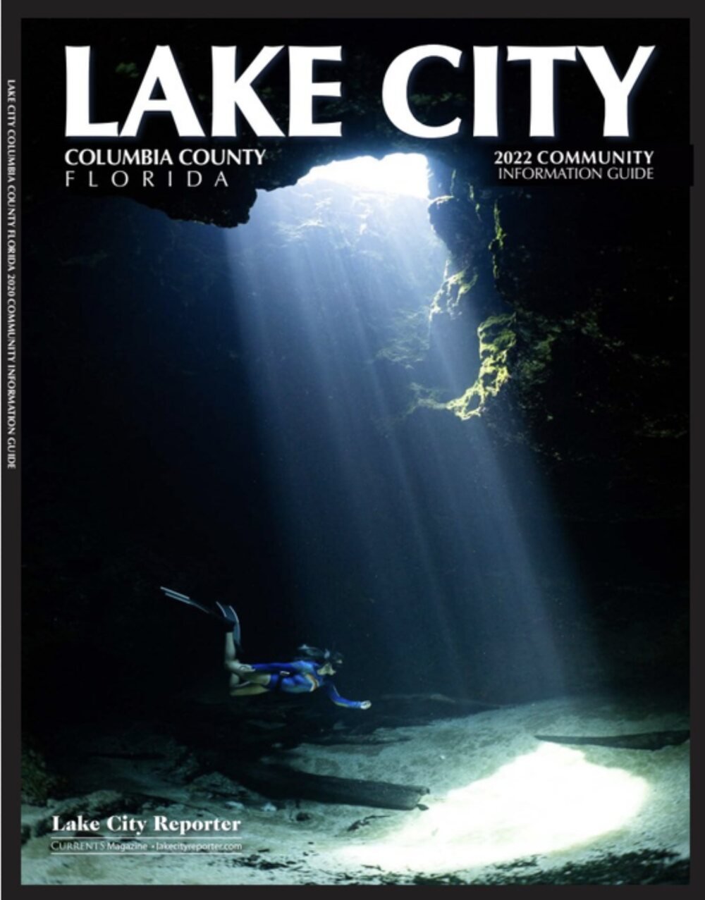 Cover of the Lake City Reporter 2022 Columbia County Community Information Guide, featuring Brandon’s photograph from Blue Hole Spring